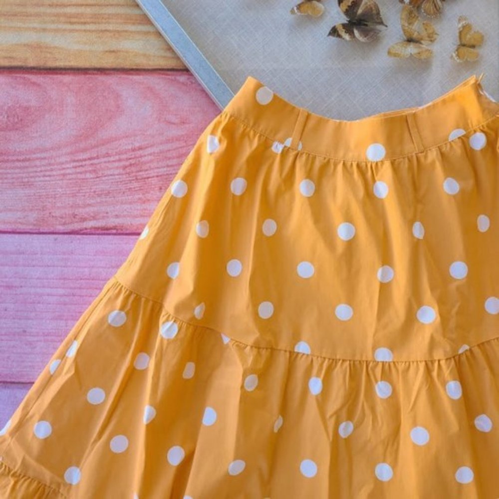 For Love & Lemons Orange Auburn Polka Dot High‎ Waist Tiered Midi Skirt S - Picture 6 of 10